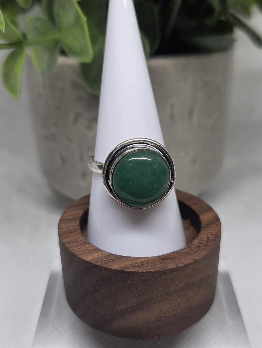 Green Adventurine Silver Ring - Classic Cabochon Design